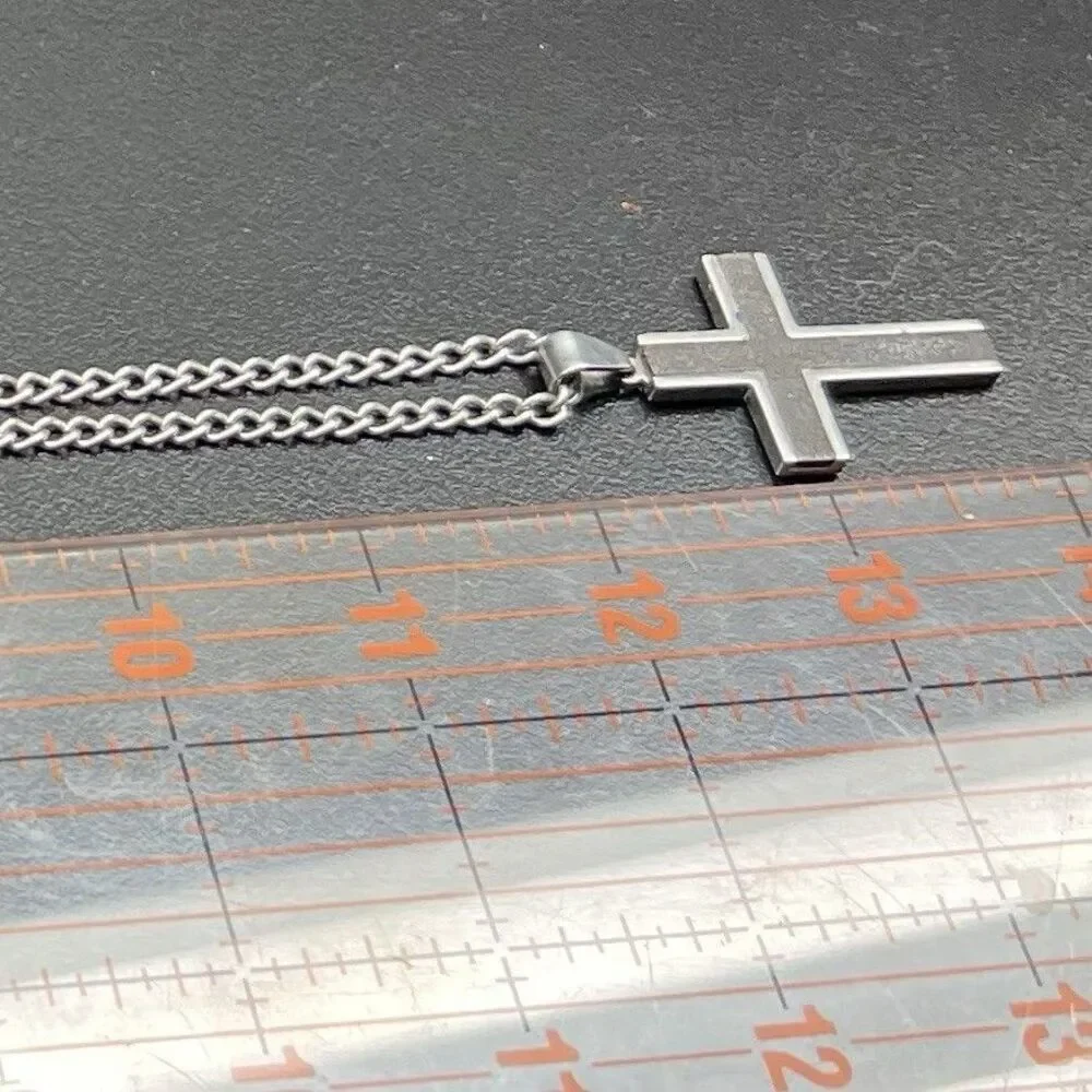 Cross Necklace- Black & Silver Tone 24” Chain- Lobster Claw Clasp